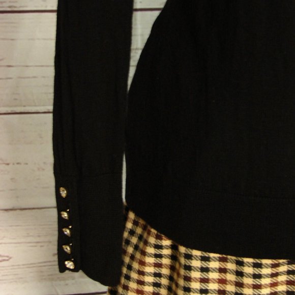 Black Knit Pull Over L/S Top with Rhinestones sleeve sleek light weight Medium - Picture 13 of 16
